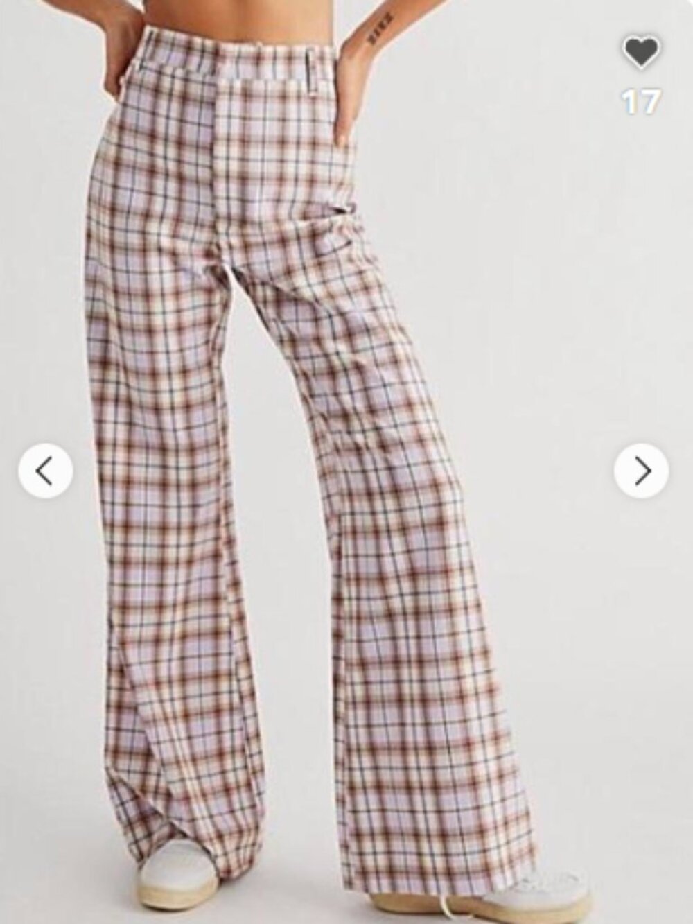 Free People Lavender Plaid Jules Wide Leg Plaid Trouser Pants